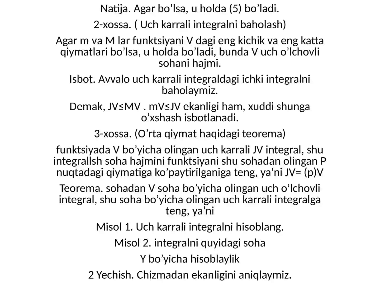 Uchkarrali integralning xossalari 4