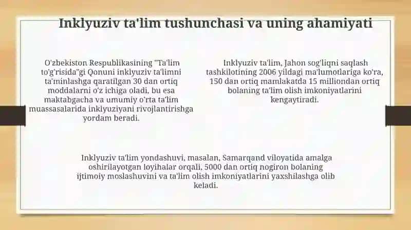 Inklyuziv ta'limni qo'llab-quvvatlashning huquqiy asoslari va amaliy tajribalari 4