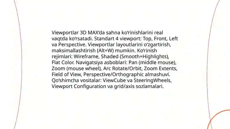 3D MAX dasturi elementlari va uning imkoniyatlari 4