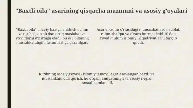 Shayx muhammad sodiq muhammad yusufning " baxtiyor oila" asarida islom qadriyatlari 4