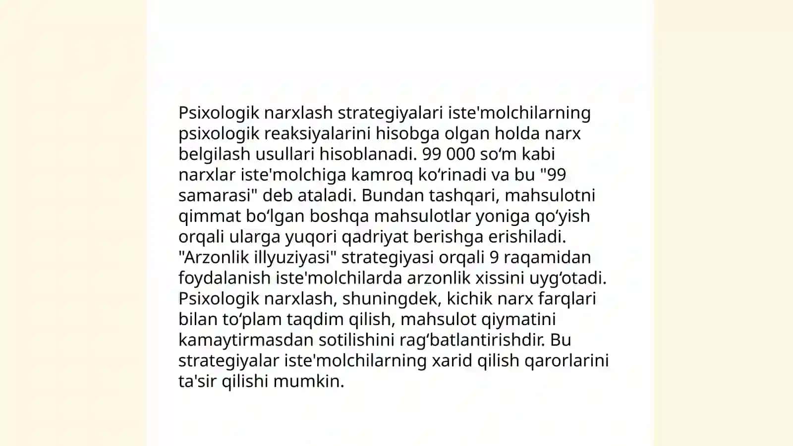 Korxona sotish faoliyatida marketing elementlaridan foydalanishning psixologik faoliyati 4