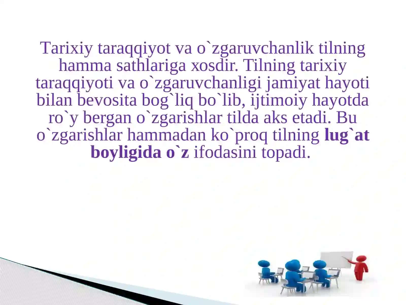 TILNING TARIXIY TARAQQIYOTI VA O`ZGARUVCHANLIGI DUNYO TILLARI TAVSIFI VA TASNIFI TILSHUNOSLIK VA BOSHQA FANLAR 4