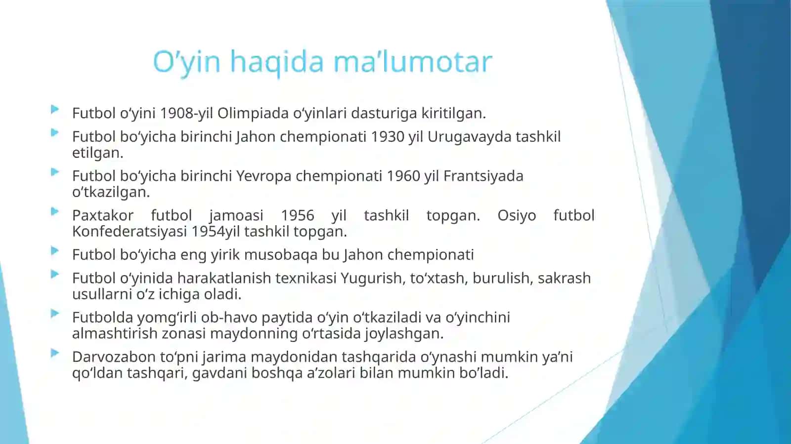 Futbolo‘yininingkelibchiqishi,qoidalarivarivojlanishtarixihamdao‘yintexnikasivataktikasiningtasnifi 4