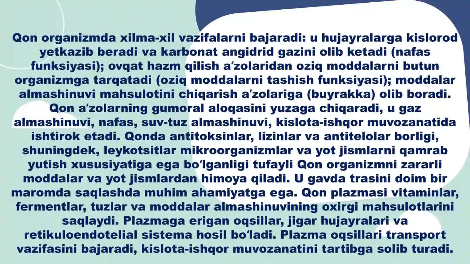 Qon biokimyosi. Qon tarkibi, plazma oqsillari, limfa-retikulyar tizimi biokimyosi. 4