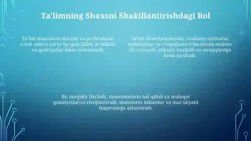 Shaxsning rivojlanishi tarbiyasi va ijtimoiylashuvi 4