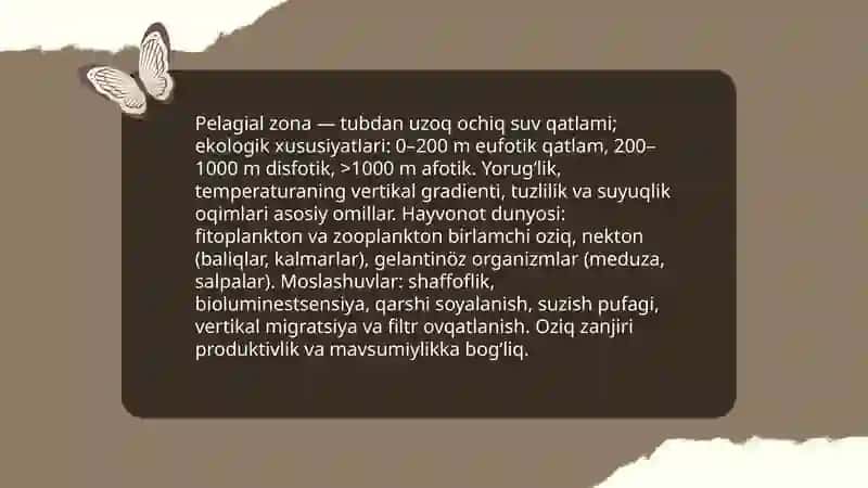 Dunyo okeanining litoral va pelagial faunistik oblastlari hayvonlari va ularning o'ziga xos xususiyatlari 4