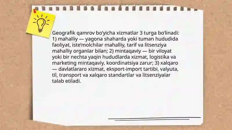 Xizmat korsatish sohasida faoliyat turlarining klasifikatsiyasi 4