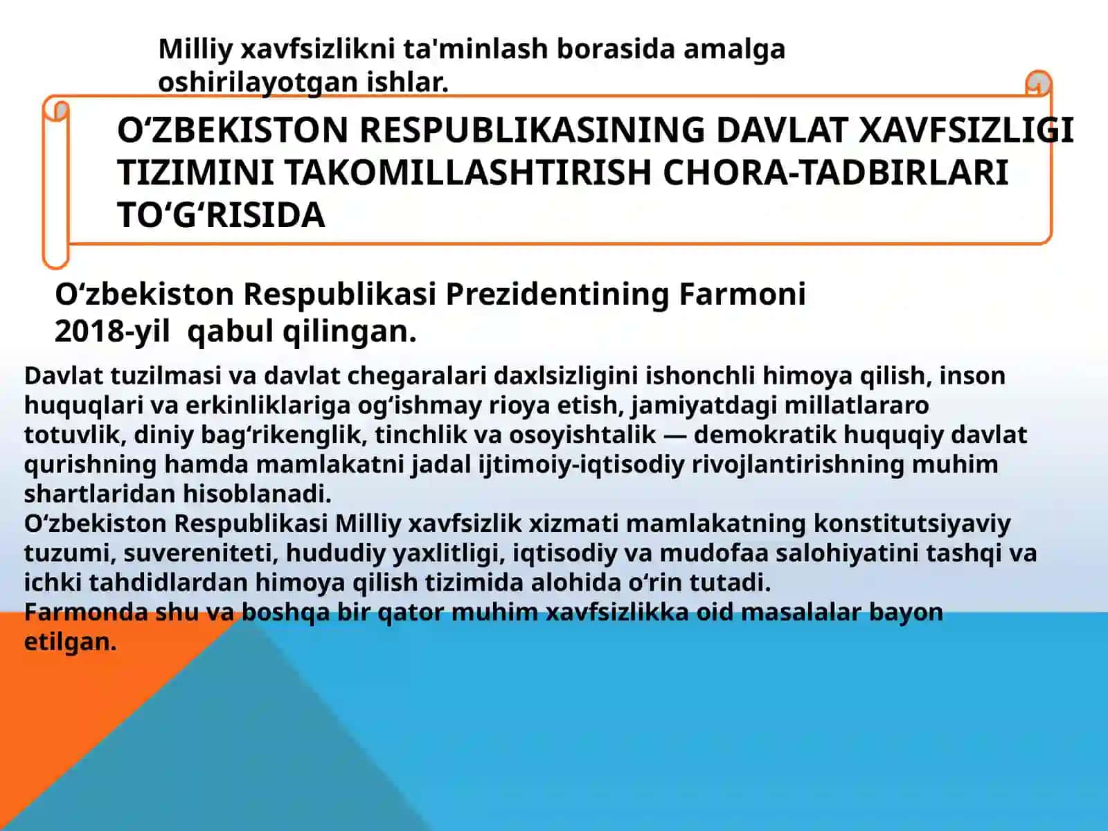 Milliy xavfsizlikni ta'minlash borasida amalga oshirilayotgan ishlar 4