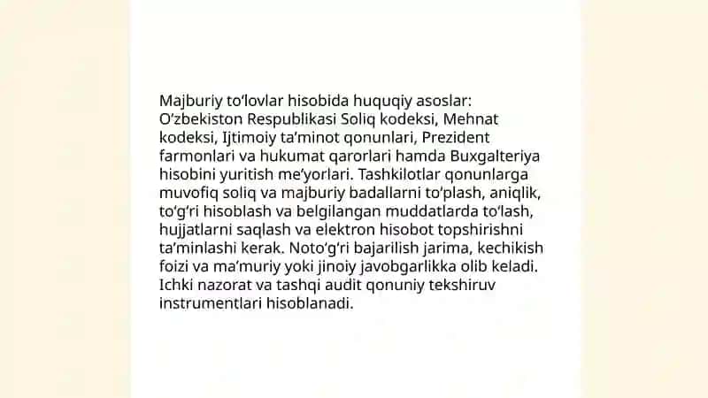 Biznesda majburiy toʻlovlar hisobining oʻziga xos xususiyatlari 4