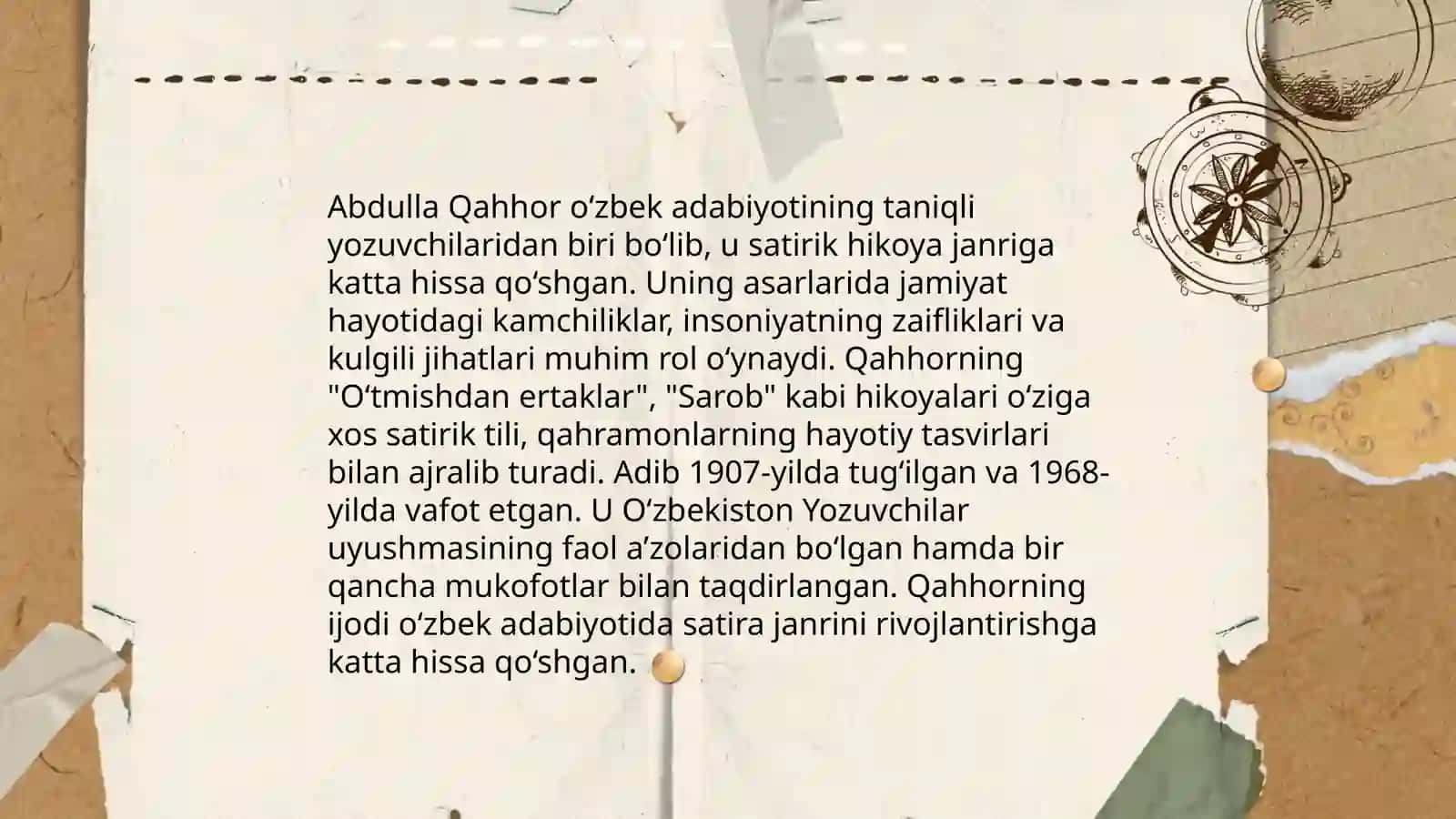 "Abdulla Qahhor satirik hikoyalar ustasi" 4