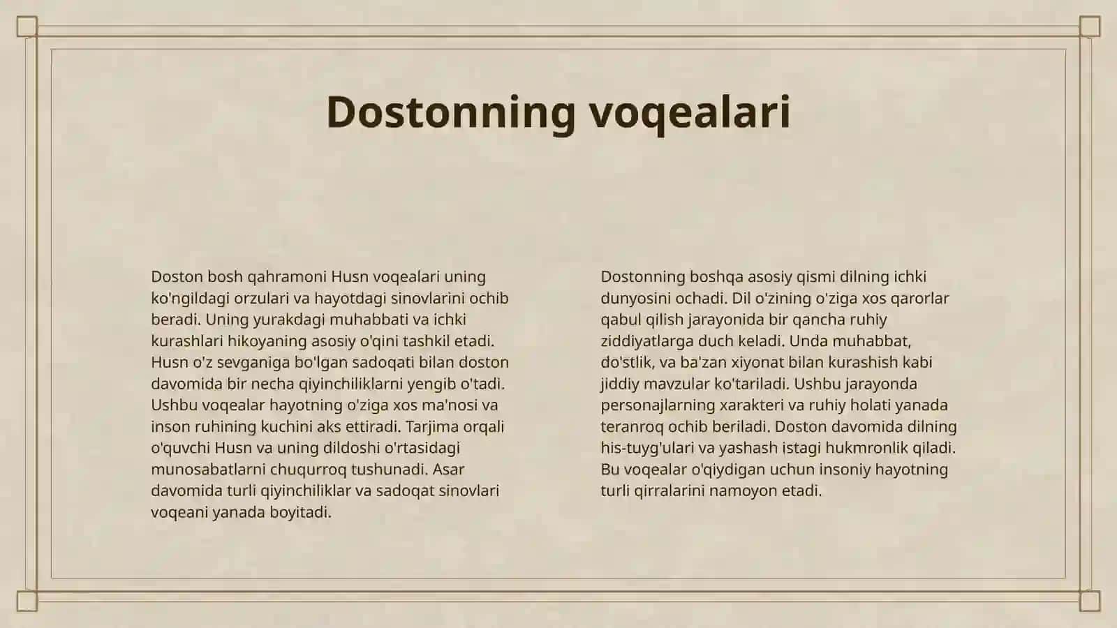 "HUSN VA DIL" DOSTONINI MAVZUIY TASNIF QILISH 4