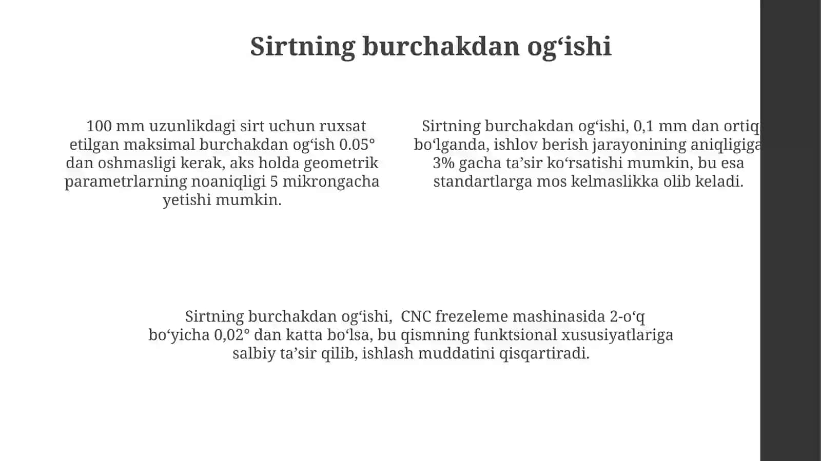 Detallar yuzalarini shakldan, joylashishdan og'ishlari 4