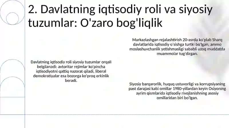 Hokimiyat, davlat va ijtimoiy-iqtisodiy rivojlanish: Sharqiy mamlakatlar tajribasi 4