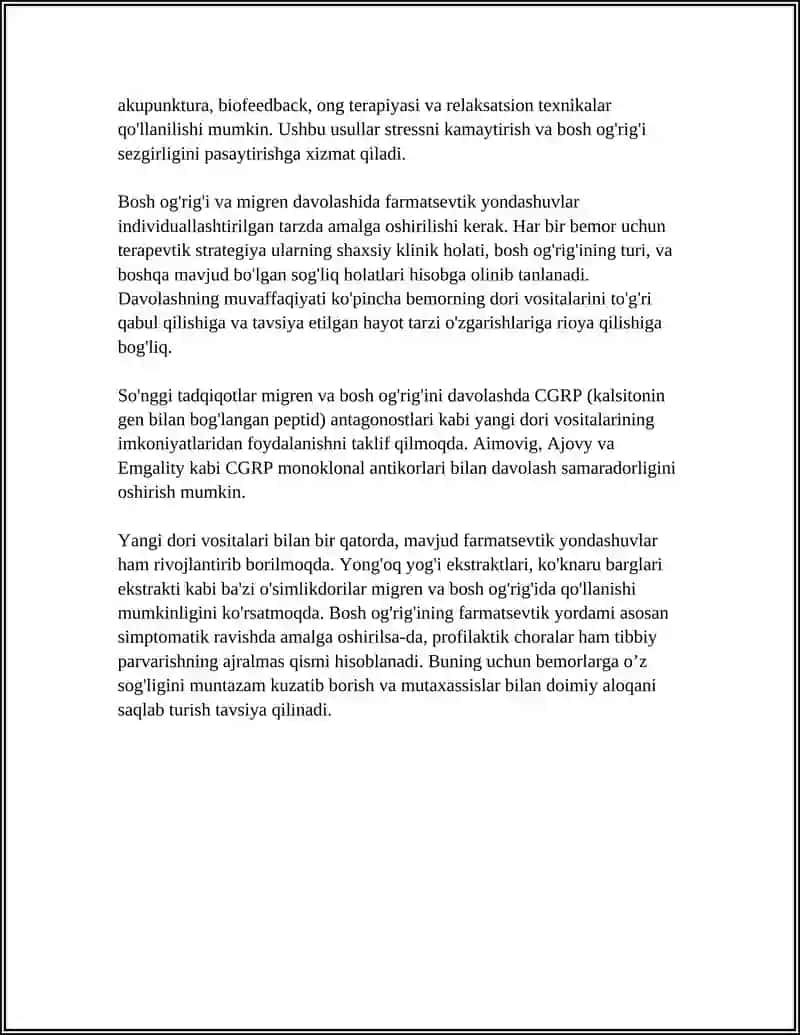 NERV TIZIMI FAOLIYATI BUZILISHI (MIGREN)DA FARMASEVTIK YORDAM TAMOYILLARI 4