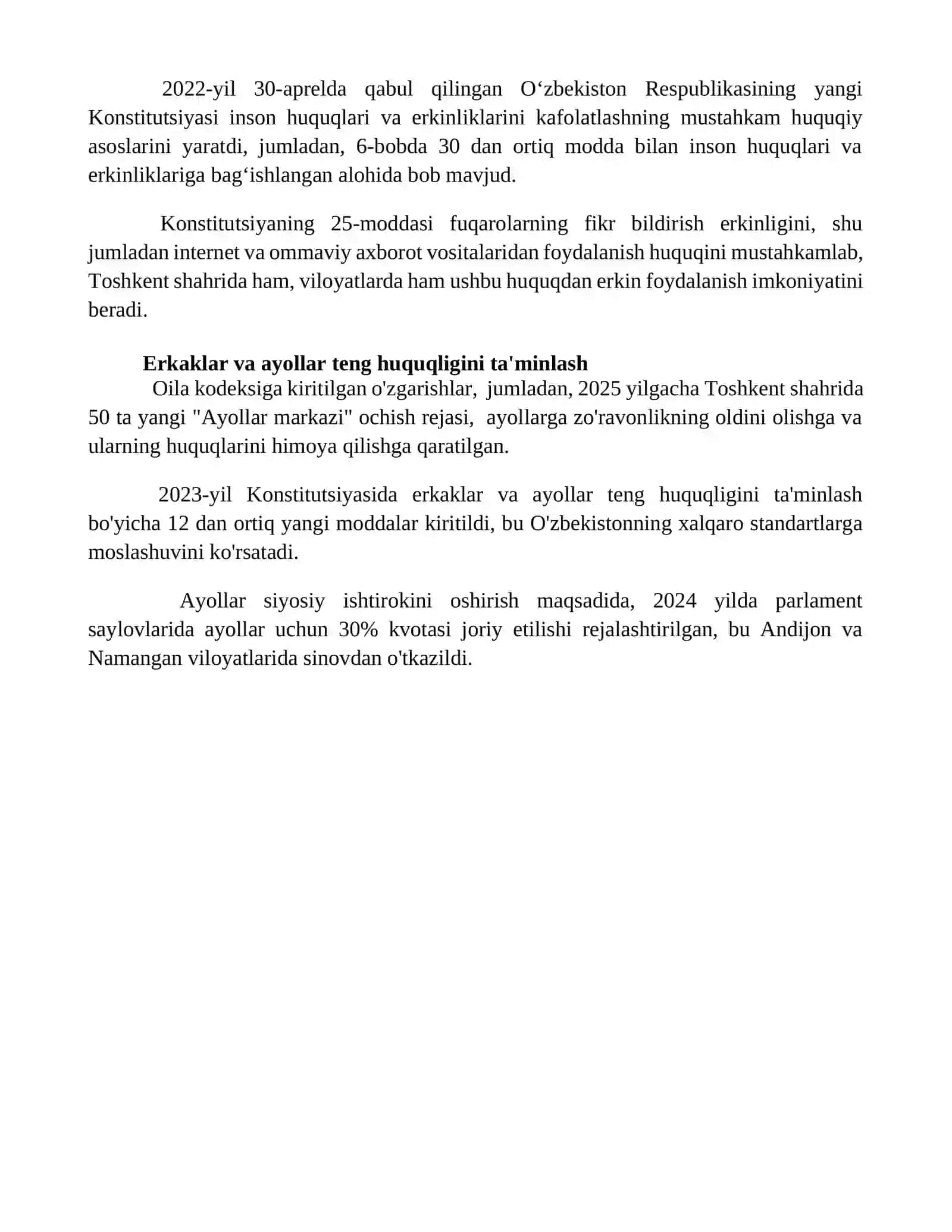 Yangi Ozbekistonda inson haq huquqlari va erkinliklari kafolatining yaratilishi 4