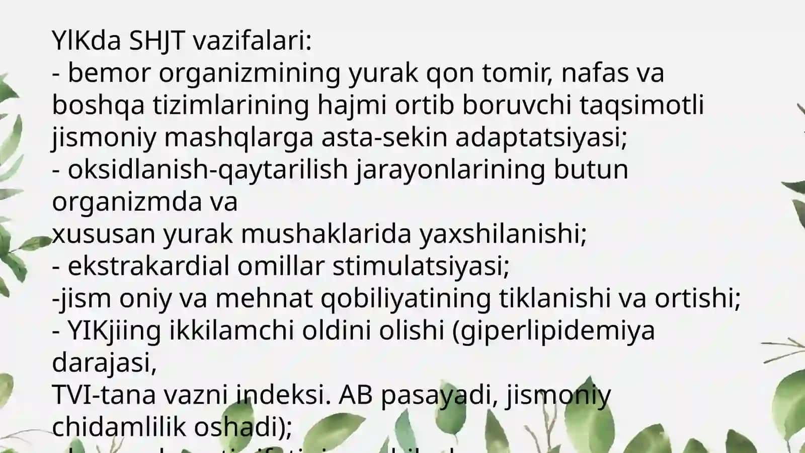 Kinezalogiyada hamshiralik ishi fanidan Qon aylanish azo kasalliklarida davolovchi mashqlarni bajarish va bemorga orgatish 4