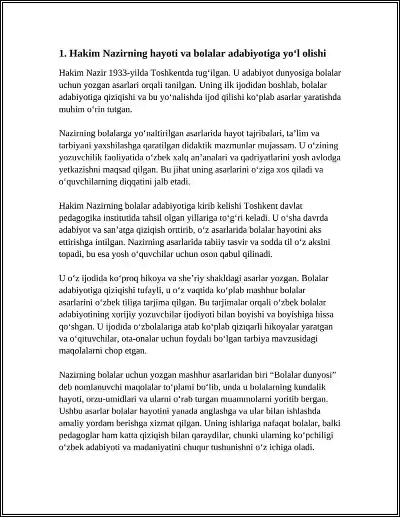 HAKIM NAZIR HAYOTI VA IJODI BOLALAR ADABIYOTIDAGI OʼRNI 4