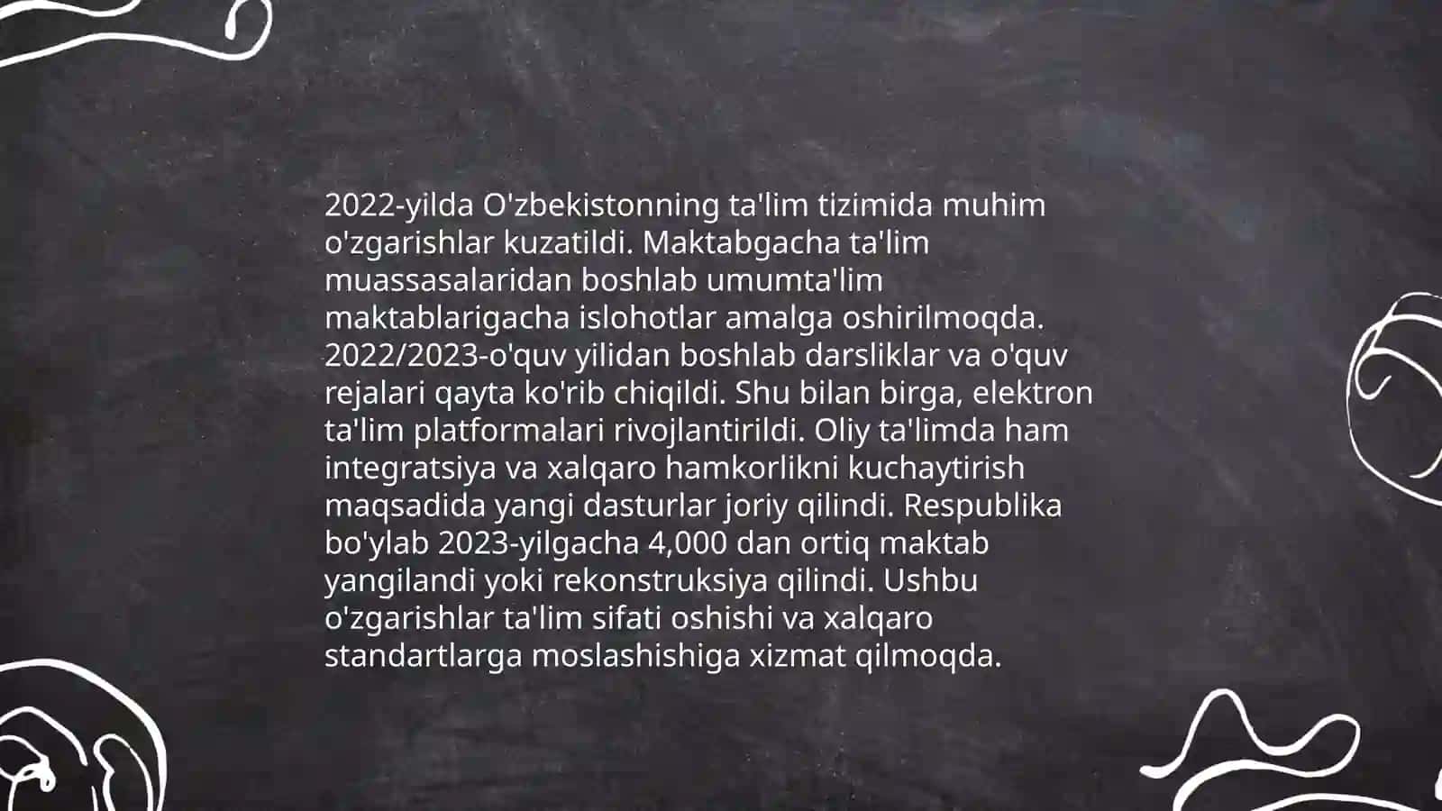 Yangi O'zbekistonda prezident Sh.M.Mirziyayev rahbarligi va tashabbusi ostida amalga oshirilayotgan islohotlar 4