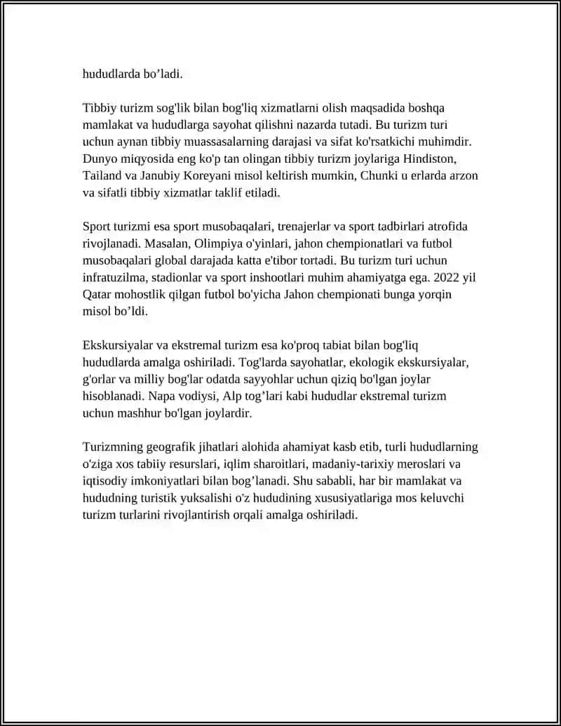 TURIZM VA REKREATSIYA HAQIDA TUSHUNCHA, ULARNING GEOGRAFIK JIHATLARI 4