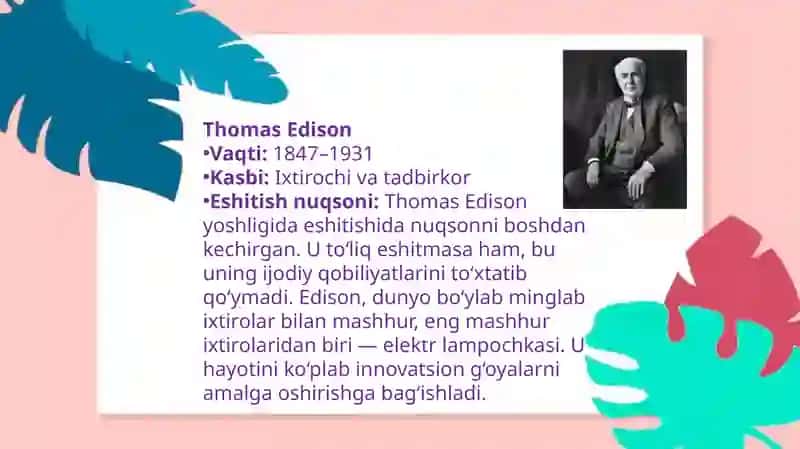 "ESHITISHIDA NUQSONI BOR MASHXURLAR HAQIDA" MAVZUSIDA TAYYORLAGAN TAQDIMOTI 4