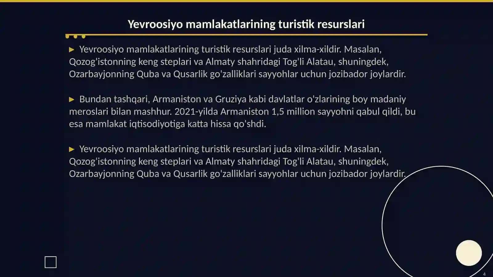 Turizim gegrafiyasi fanidan. Yevroosiyo 4