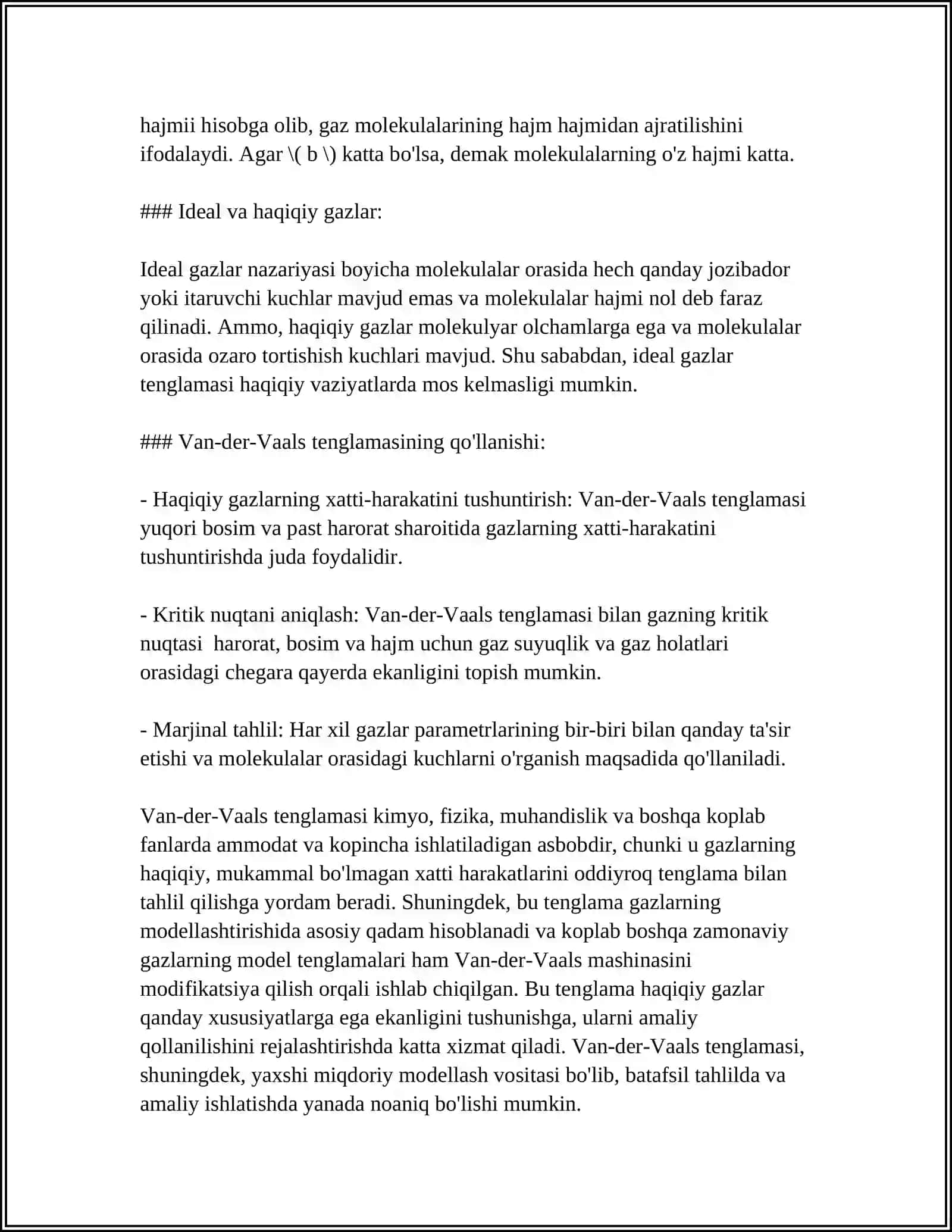 VAN-DER-VAALS TENGLAMASI VA IZOTERMALARI. REAL GAZNING ICHKI ENERGIYASI 4