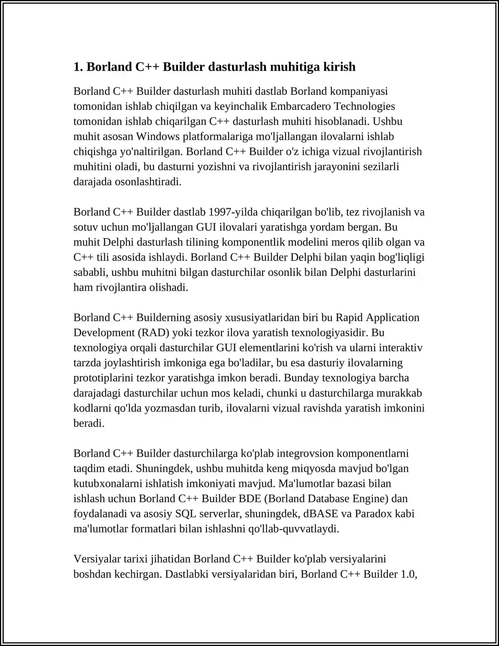 BORLAND C++ BUILDER DASTURLASH MUHITIDA 8-SINF INFORMATIKA VA AXBOROT TEXNOLOGIYALARI FANIGA OID ELEKTRON TA’LIM RESURSLARI YARATISH 4