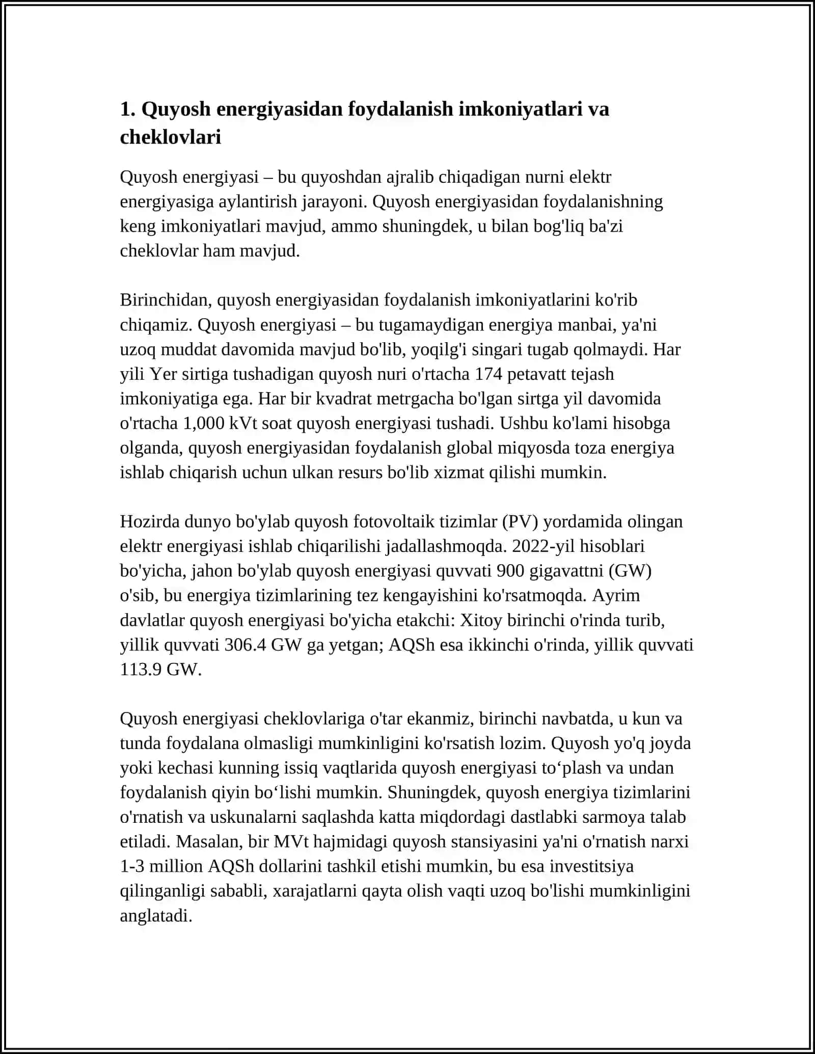 ENERGIYA RESURSLARINI TEJASHDA ALTERNATIF ENERGIYA MANBALARIDA FOYDALANISH MUAMMOLARI VA YECHIMLARI 4