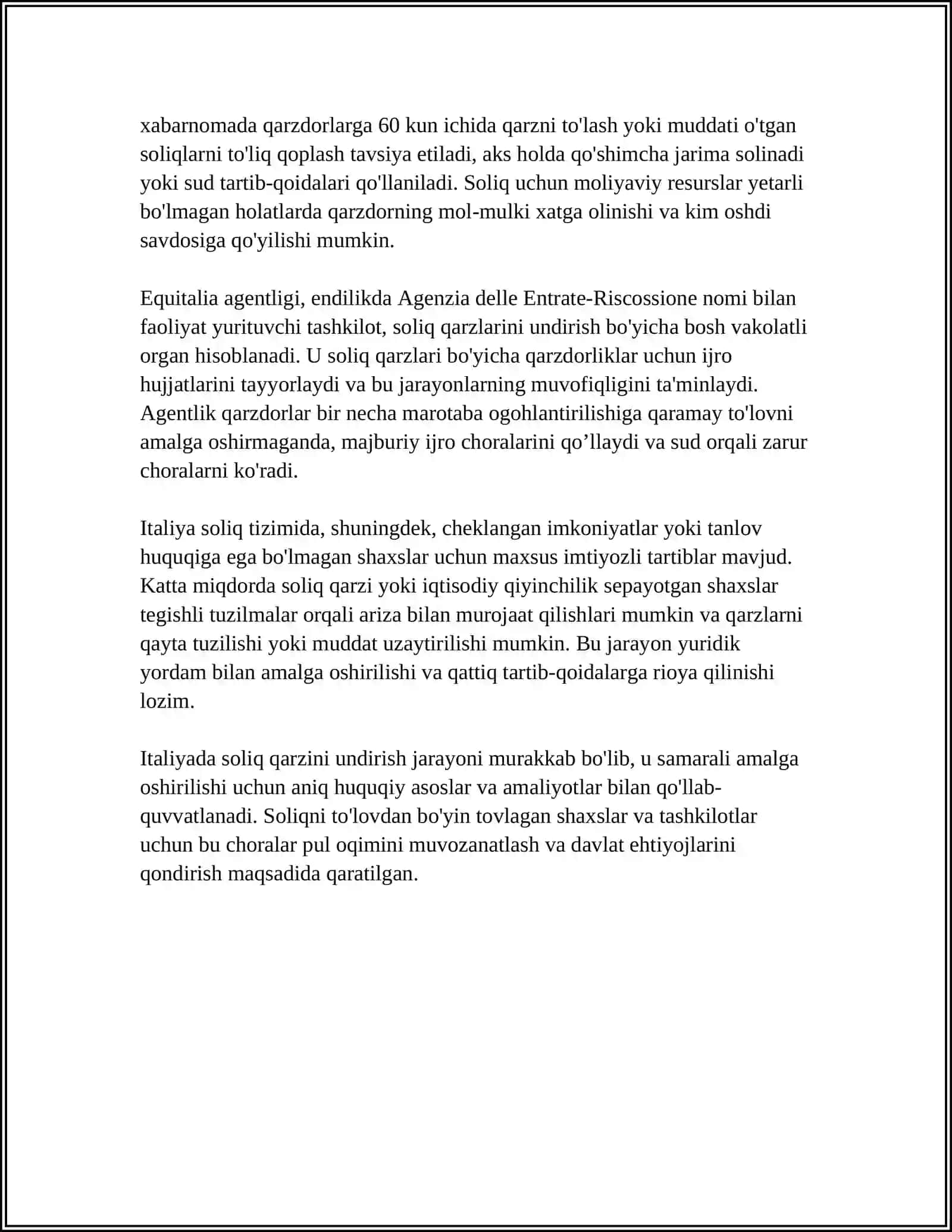 ITALIYADA SOLIQ QARZINI UNDIRISH TARTIBI 4