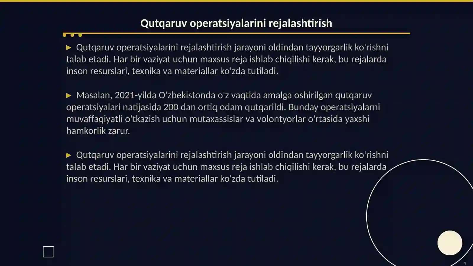 Favqulodda vaziyatlarda qutqaruv va birinchi tiklov ishlarini tashkil etish 4