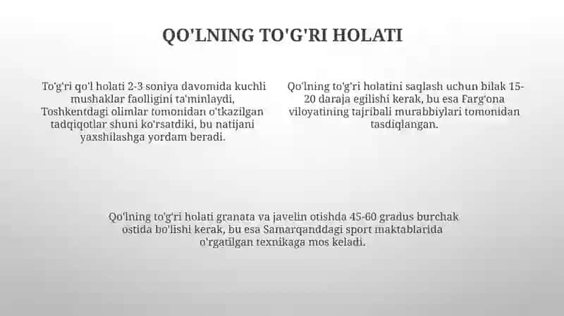 Granata va nayza uloqtirish texnikasi 4