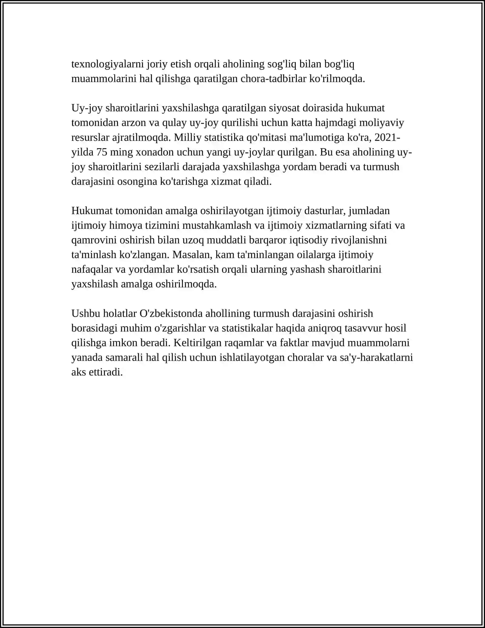 AHOLI TURMUSH DARAJASI VA UNING KO'RSATGICHLARI.AHOLI DAROMADLARI VA UNING TARKIBI 4