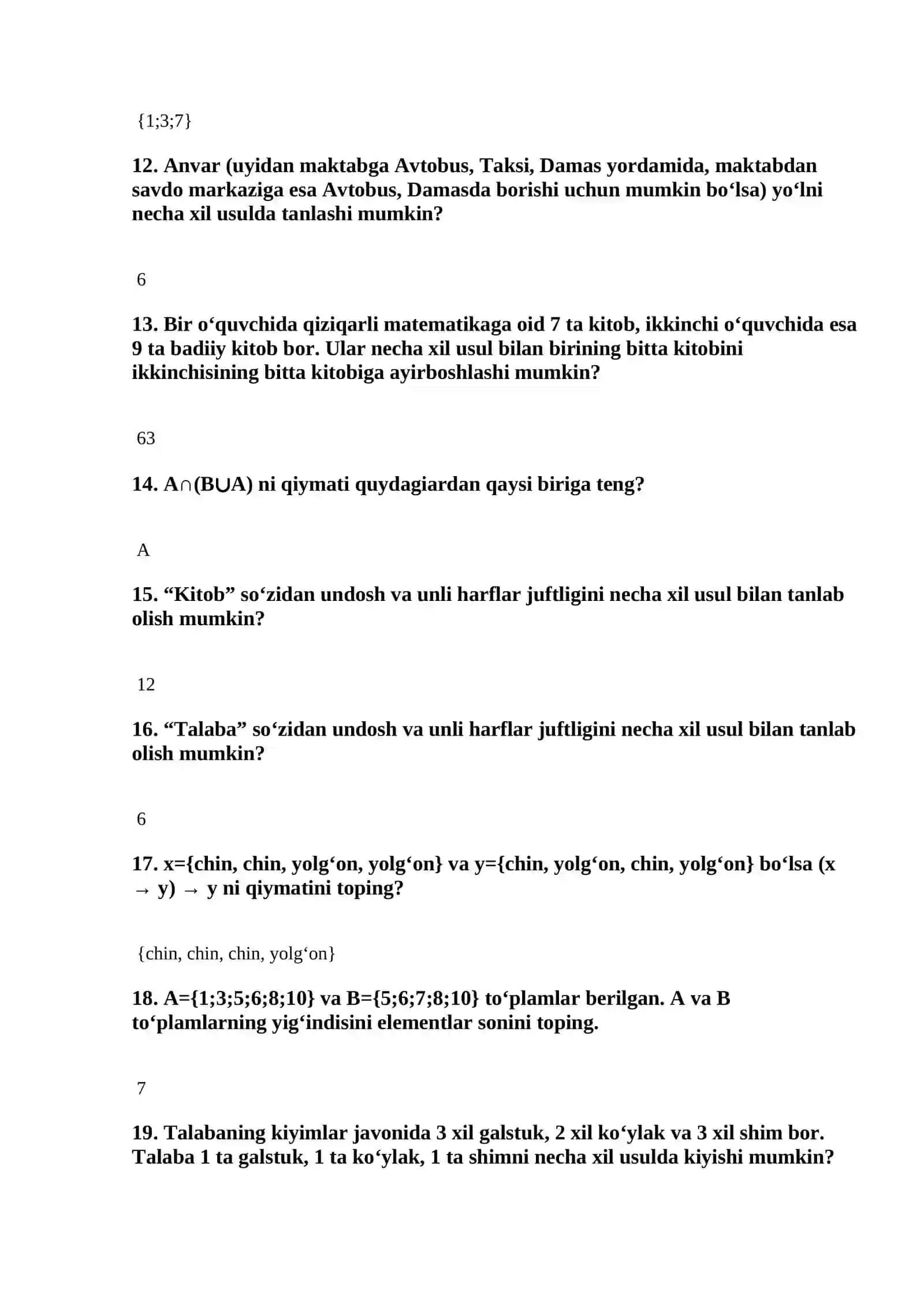 Matematika misollar to‘plami. 3-savol 4