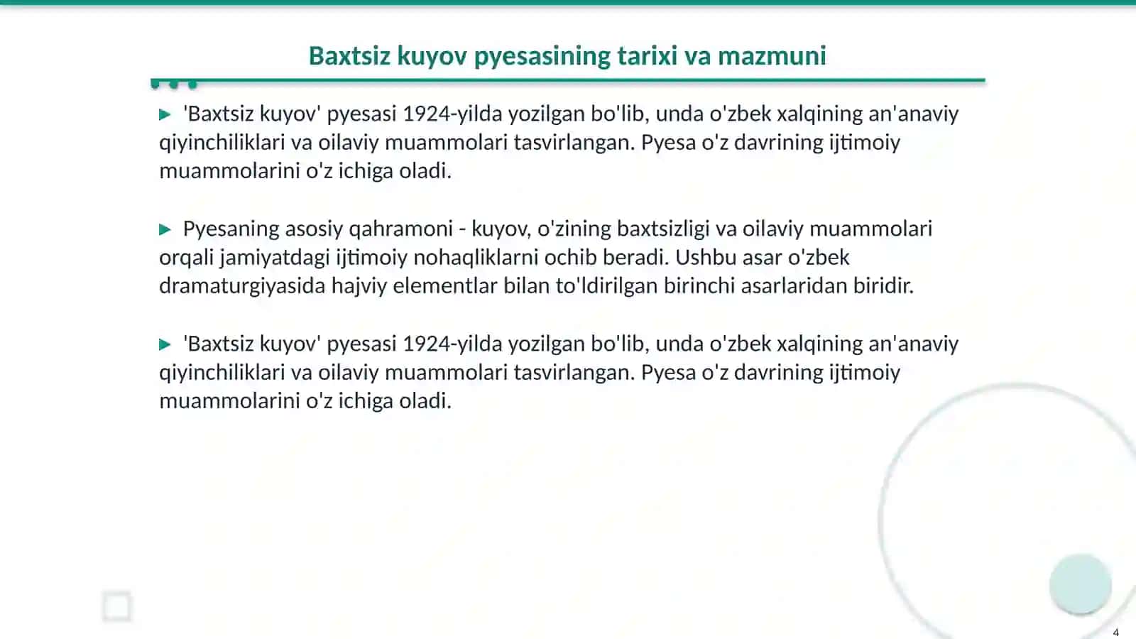 Abdulla Qodiriy hayoti va ijodi Baxtsiz kuyov pyesasi hajviy asarlar 4