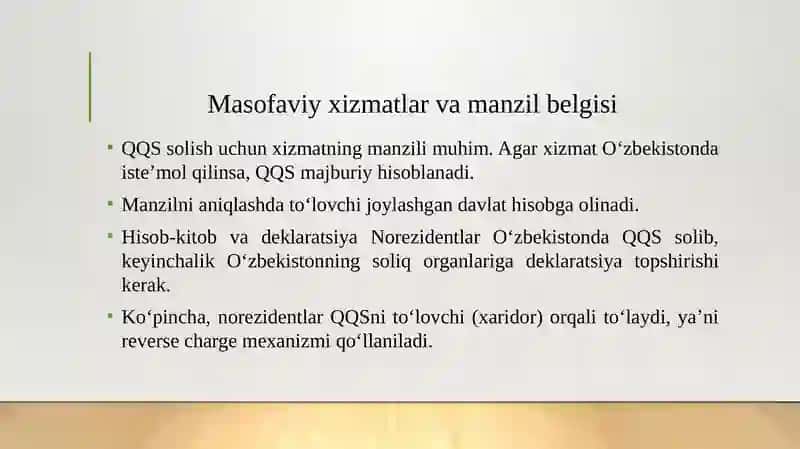 Elektron shaklda xizmatlar ko'rsatuvchi chet el yuridik shaxslariga soliq solishning o'ziga xos xususiyatlari (QQS 4