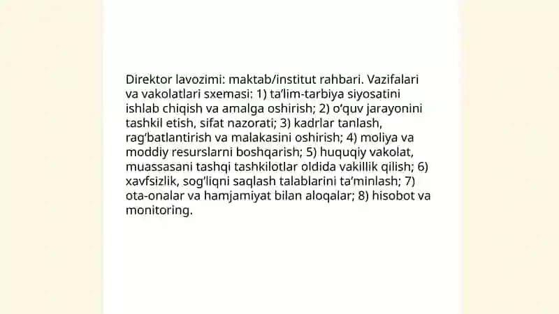 Ta'lim muassasasi boshqaruv tuzilmasi sxemasini ishlab chiqish 4