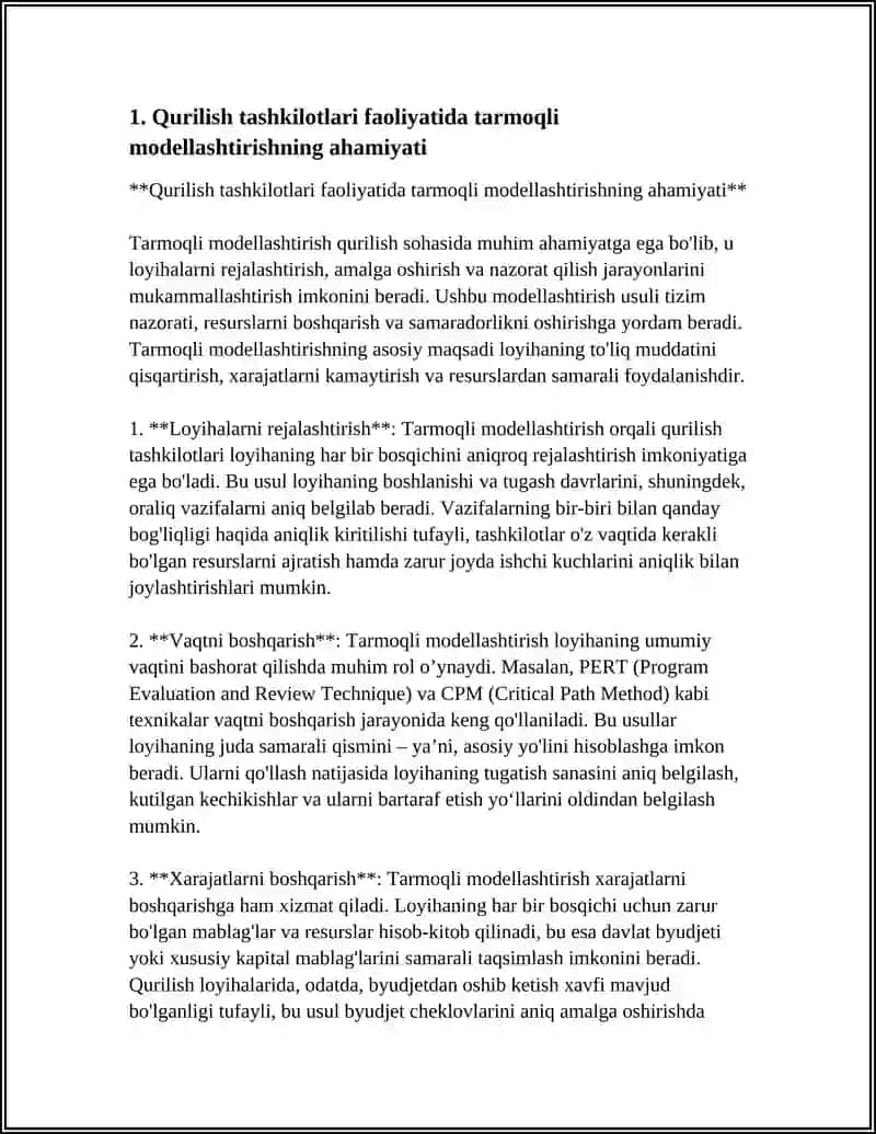 QURILISH TASHKILOTLARI FAOLIYATIDA TARMOQLI MODELLASHTIRISHDAN FOYDALANISH 4