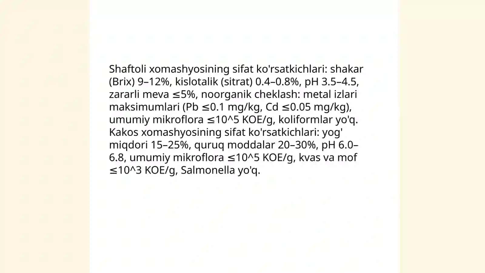 Shaftoli sharbati va kakos suti ГОСТ 4