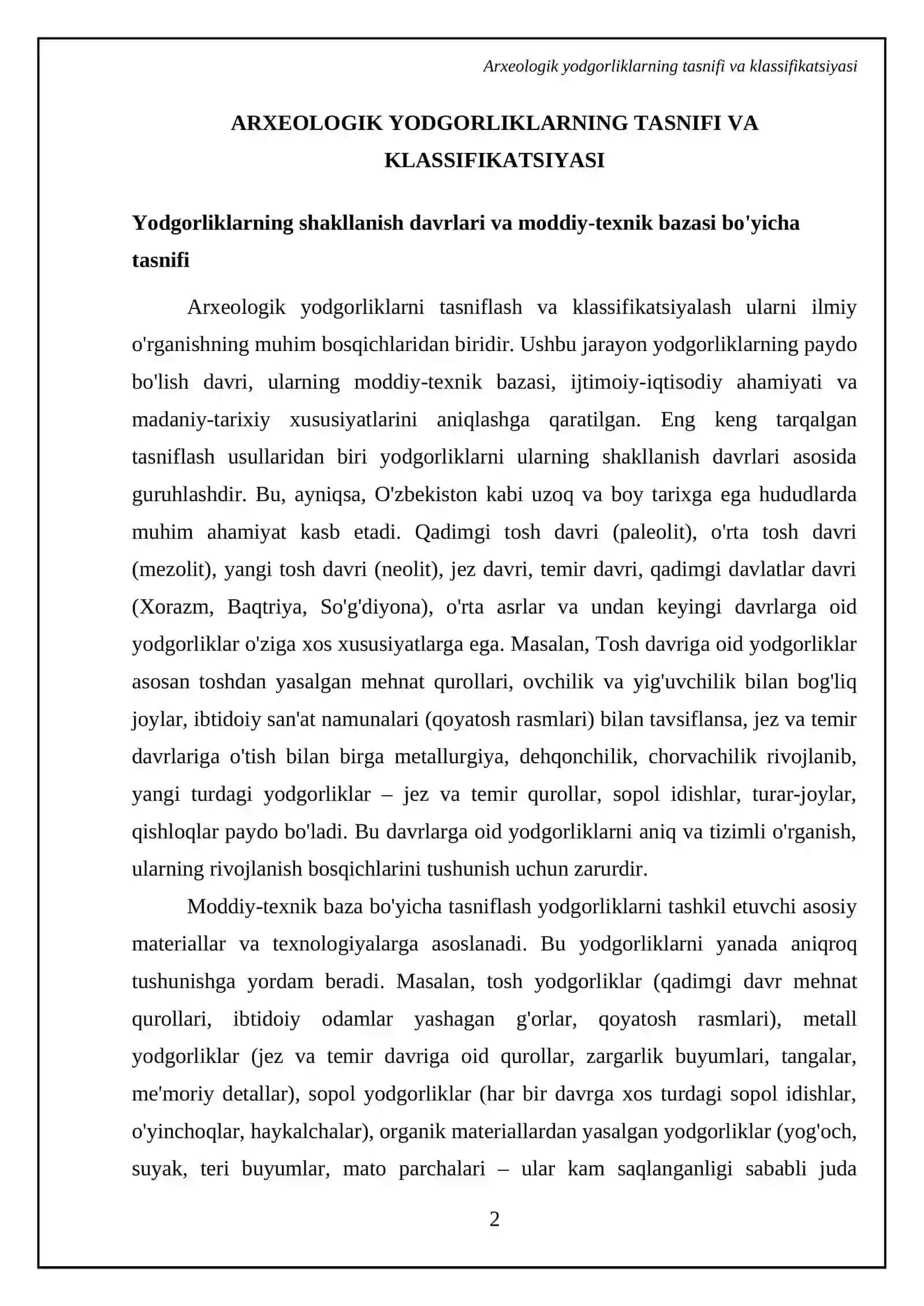 Arxeologik yodgorliklarning tasnifi va klassifikatsiyasi 4