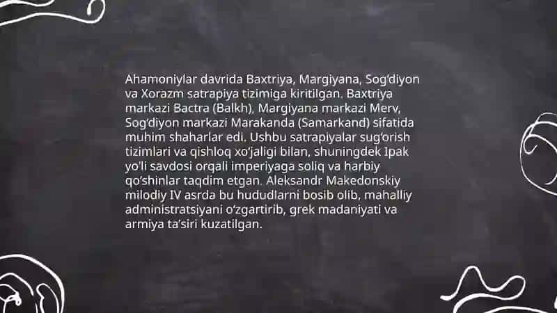 Ahamoniylar va Aleksandr Makedonskiyning O‘rta Osiyoga yurishlari 4