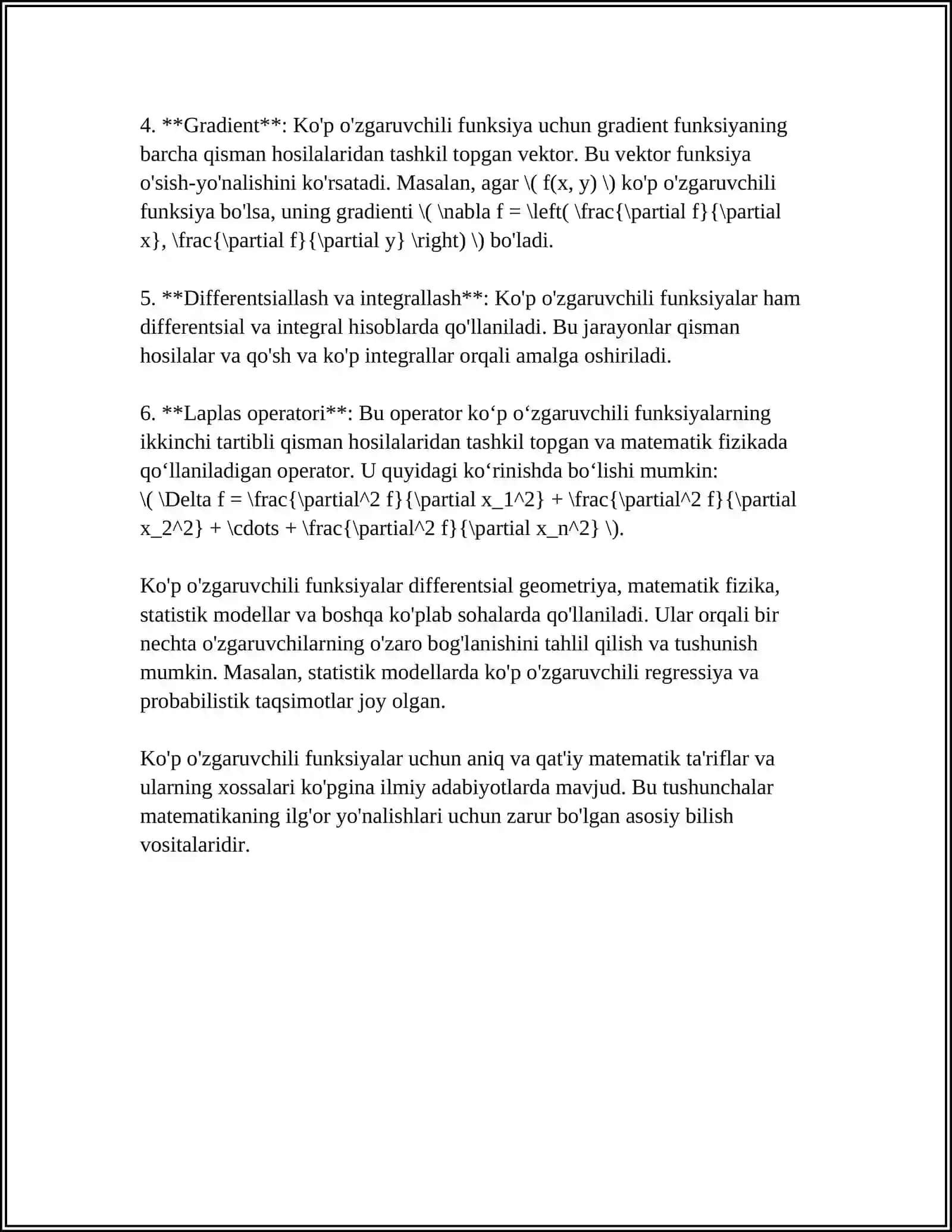 BIR VA KO'P O'ZGARUVCHILI FUNKSIYALAR VA ULARNING IQTISODIY JARAYONLARDAGI O'RNI. KOBB-DUGLAS FUNKSIYASINING IQTISODIY BOG'LIQLIGI 4