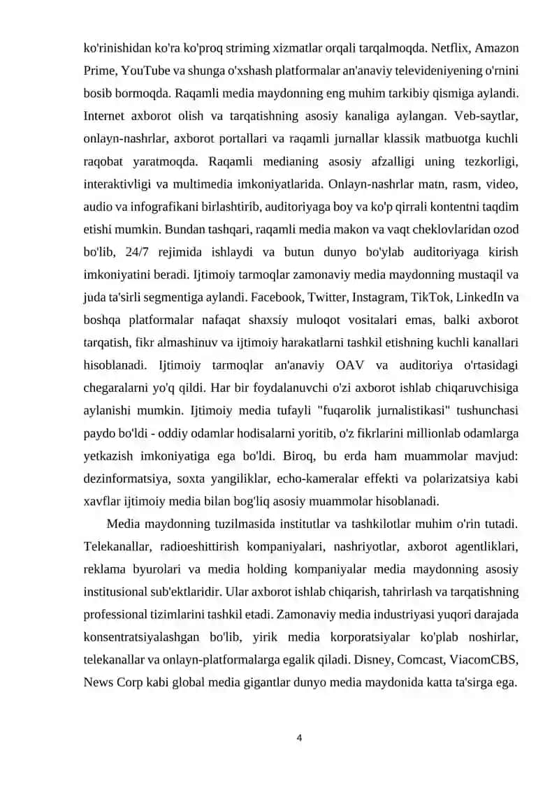 Mediya maydon tuzulishi va internet jurnalistikasida raqobat muxiti 4