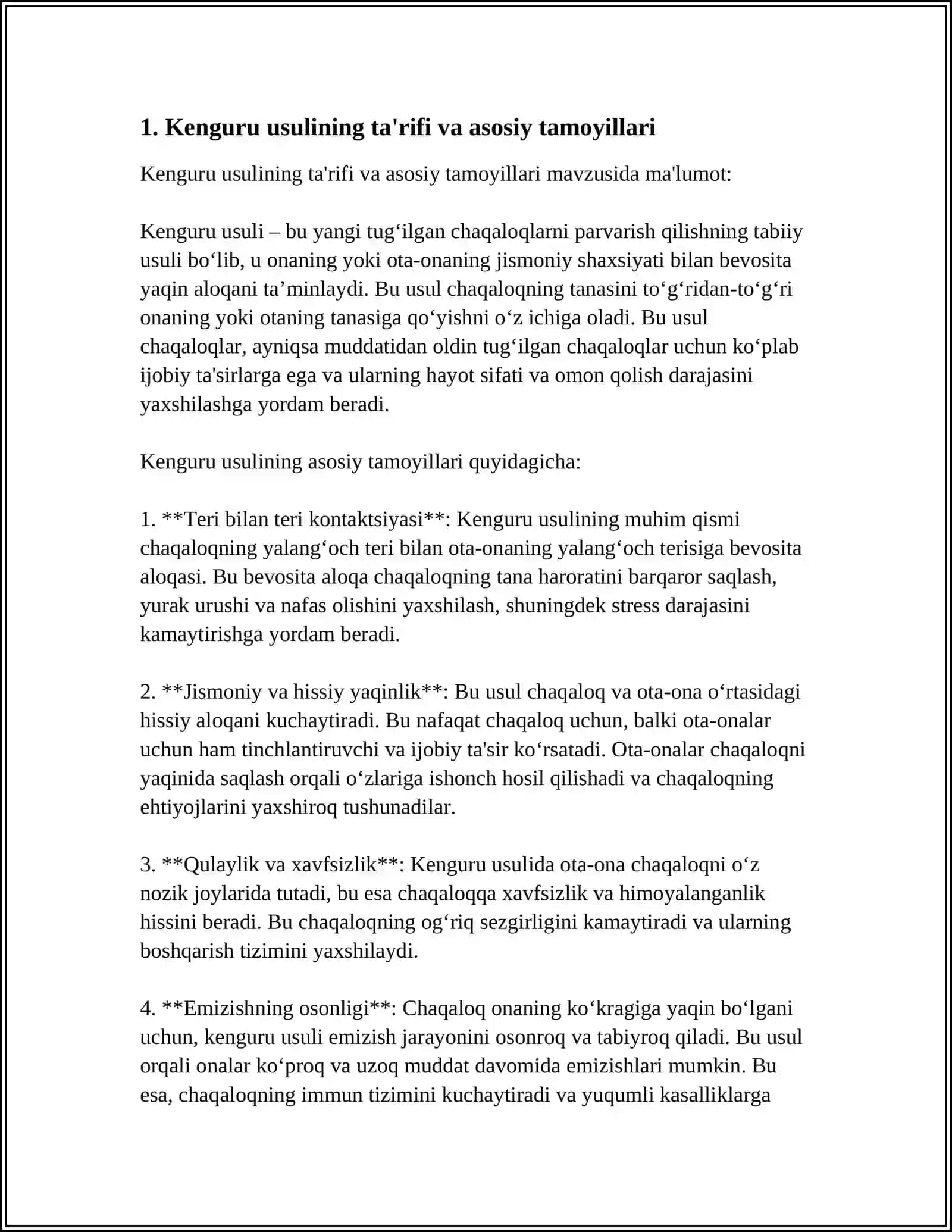 CHALA TUĞILGAN CHAQALOQLARNI KENGURU USULI BILAN BOQISH HAQIDA REFERAT 4