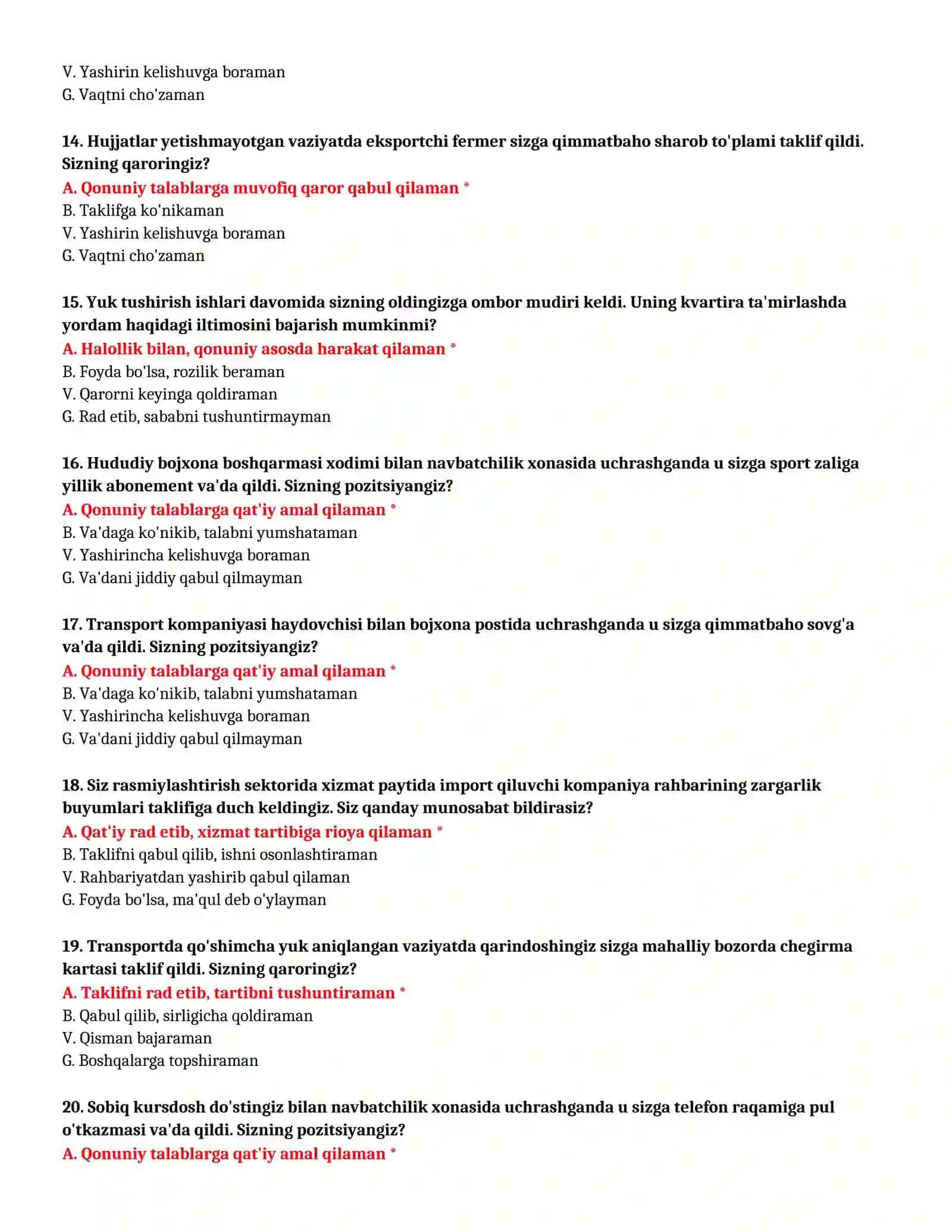 Bojxona akademiyasiga tayyorlanish testlari 4