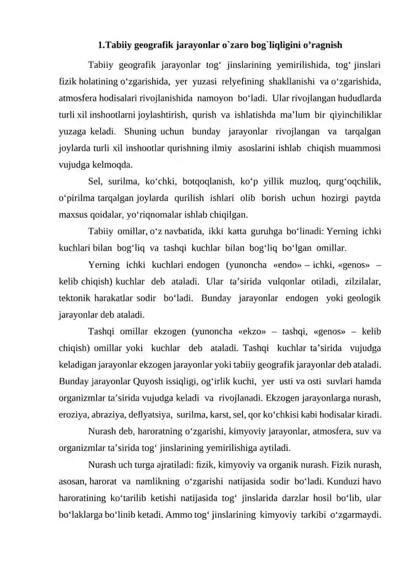 Tabiiy geografik jarayonlarning o’zaro bog`liqligini o`rganish va tasvirlash usullari 4