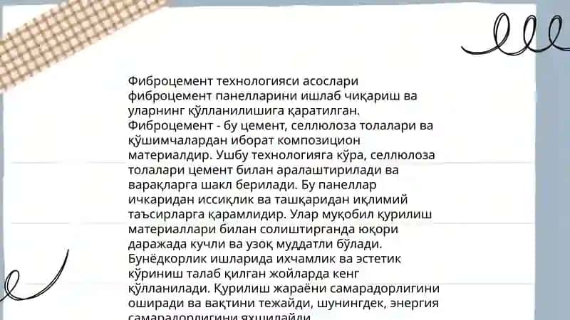 Фиброцементли қоплама материаллар технологияси 4
