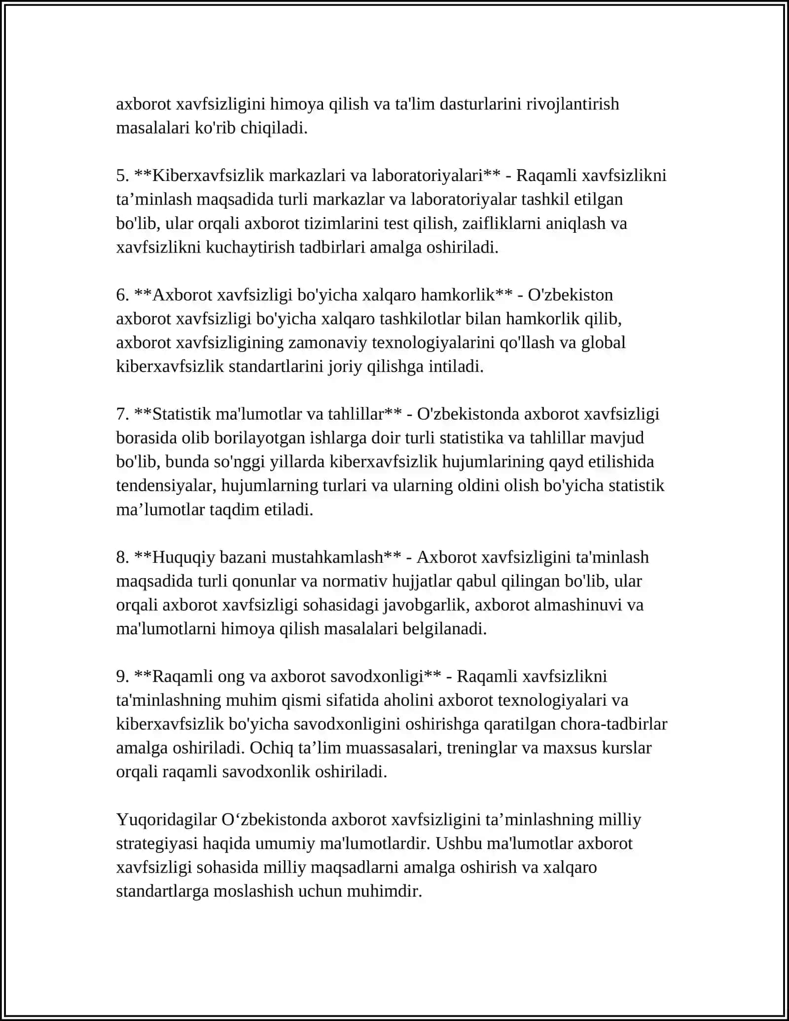 OʻZBEKISTONDA AXBOROT XAVFSIZLIGINI TAʼMINLASHNING HUQUQIY MAʼNAVIY METOLOGIK ASOSLARI 4