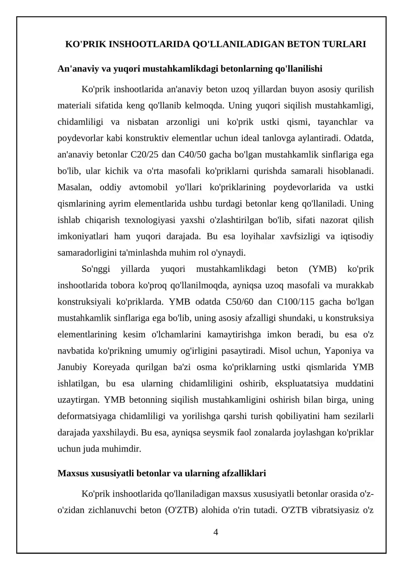 Koprik inshootida ishlatiladigan betonlar haqida asosiy malumotlar 4
