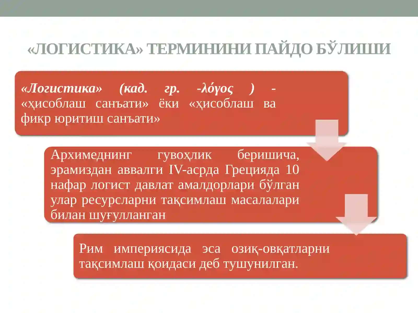 2-мавзу:ЛОГИСТИК ЗАНЖИРЛАР ВА ОПЕРАЦИЯЛАР “Логистика концепцияси” 4