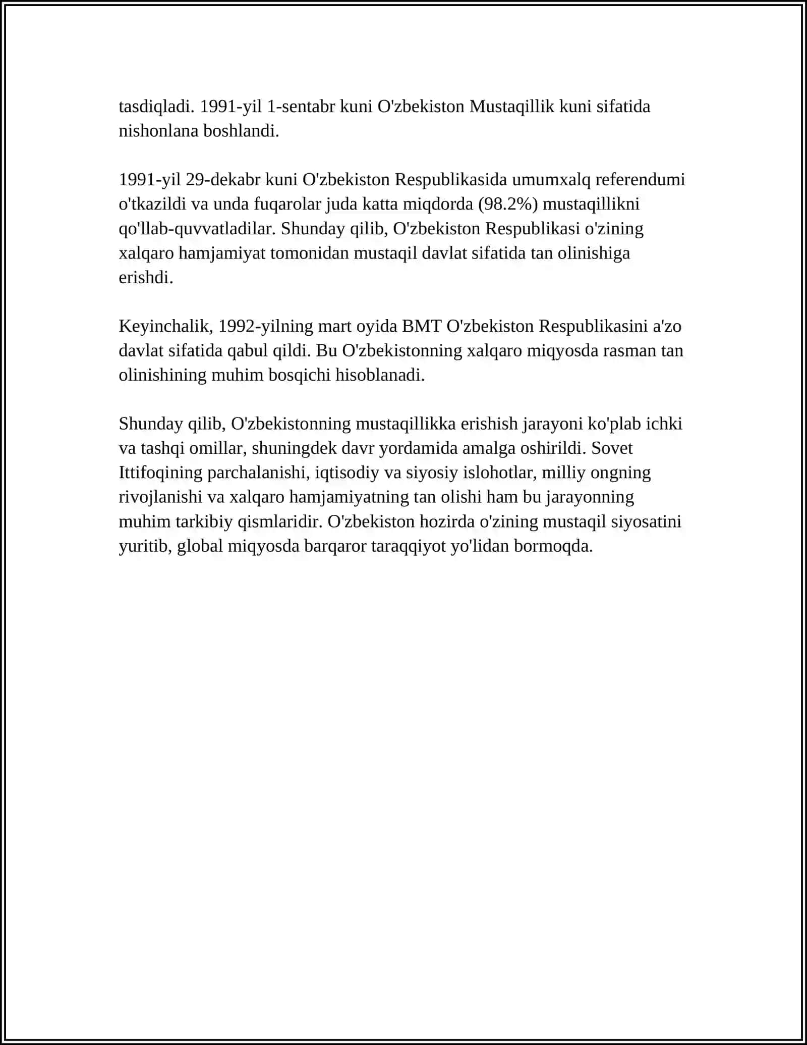 MUSTAQILLIKKA ERISHISH ARAFASIDA OʼZBEKISTONDAGI IJTIMOIY SIYOSIY JARAYONLAR 4